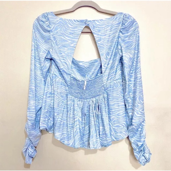 NWOT Free People Baby Blue Zebra Print Silky Blouse SIze XS - Picture 2 of 5